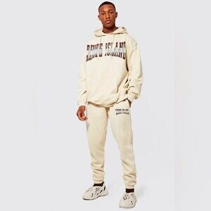 BoohooMAN OVERSIZED RHONE ISLAND HOODED TRACKSUIT SAND-L.